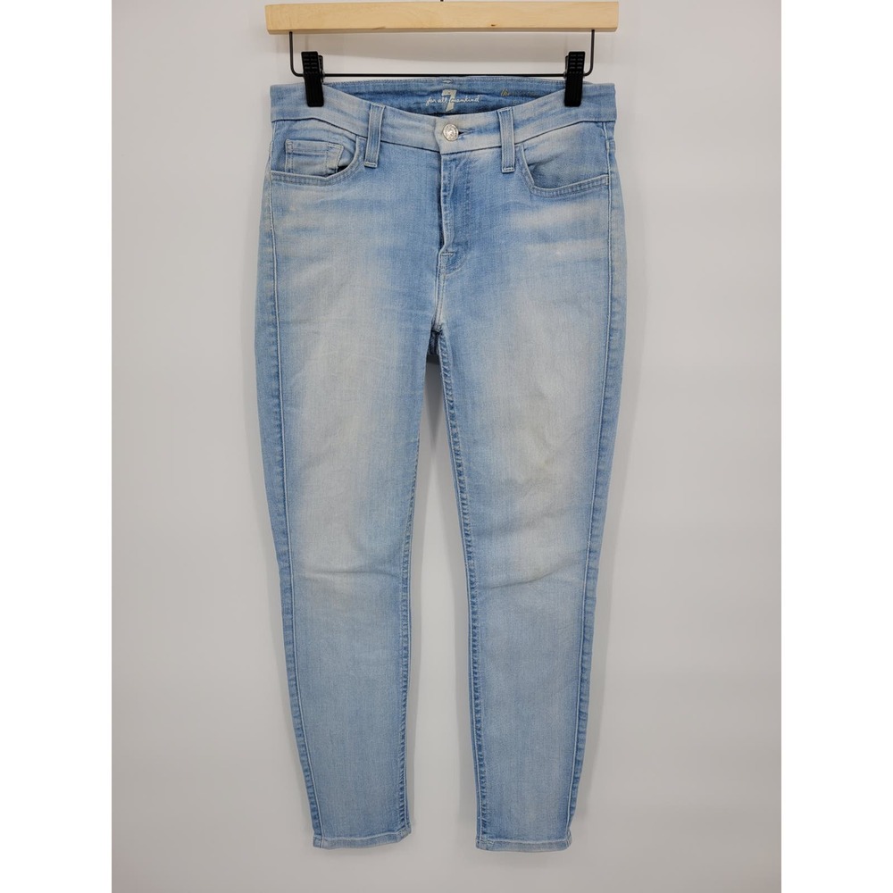 7 for All Mankind 27 Mid-Rise Cropped Skinny Jeans Light Wash Slim Faded